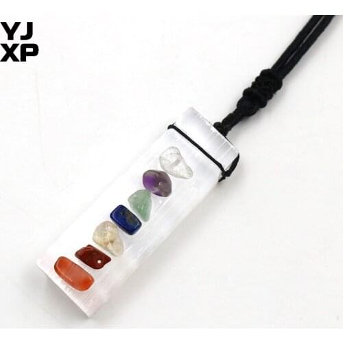 YJXP 1 Pcs White Crystal Stick Wands Pendant Selenite Raw Stone Necklace 7 Chakra Gypsum Reiki Healing Balancing Jewelry Making