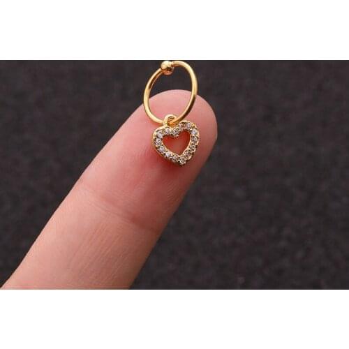 1 PCS Trendy Small Micro Pave CZ Hollow Heart Charm Ear Hoop Cuff Earring Women Classic 8mm Closed Circle Piercing Ear Jewelry
