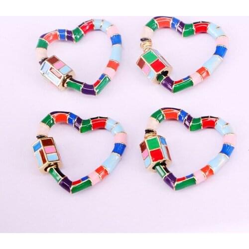 10PCS, DIY Jewelry Colorful Heart Clasps Enamel Copper Connector Lock Carabiner For Jewelry Making