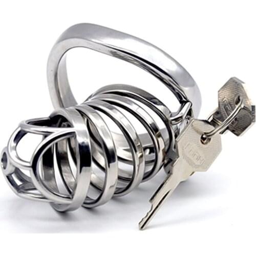 2021 Male Chastity Lock Stainless Steel Cock Cage Male Wolf Guard Bondage Adult Products Metal Chastity Belt Penis Ring Sex Toys