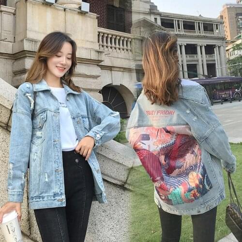 2021 Blue Long Plus Size Ripped Women Denim Jacket for Spring Long Sleeve Woman Jeans Coat Fashion Female Top Korean Style New