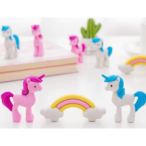 3 pcs/pack Rainbow Unicorn Eraser Rubber Eraser Primary Student Prizes Promotional Gift Stationery