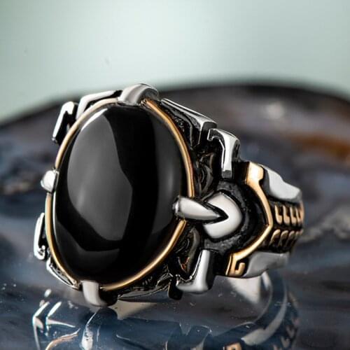 925 Sterling Silver Black Onyx Stone Small Mens Ring Exclusive Accessory for Men Unique Design Ring Made in Turkey