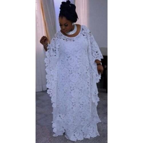 New African Fashion Womens Guipure Cord Lace Abaya Stylish Dashiki Loose Long Dress And Inside 2-Piece Free Size Bust 132CM