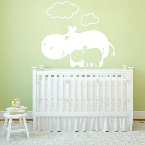 Hippo Wall Decals Animal Baby Room Wall Stickers Kids Rooms Home Sticker Family Room Decor Cartoon Wall Ornament Pure Color B496