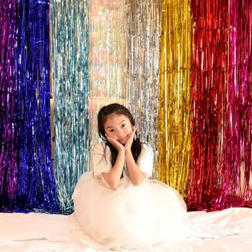 2mx1m Shiny Rain Curtain Christmas Birthday Party Wedding Decorations Background Backdrop Curtain Tinsel Fringe Foil Curtain