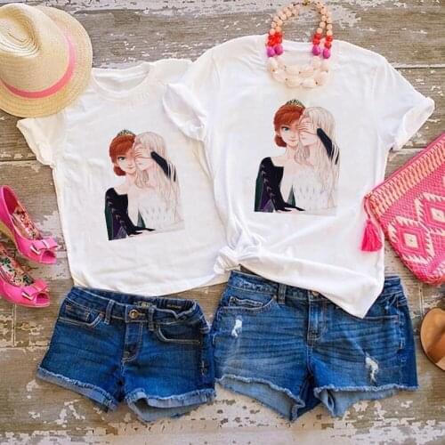 Mama and Daughter Tshirt Summer Frozen II Elsa Anna Family Matching Clothes Women Baby Girl Sisters' T Shirt Dropship