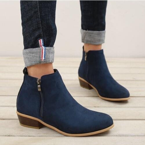 Gyh Spring Women Ankle Boots Square Mid Heel Zip Shoes Woman Pointed Toe Shoes Female Classic Blue Autumn Boots Plus Size