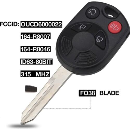 Jingyuqin 4 Buttons Complete Car Key Remote for Ford Escape Keyless Shell Entry Combo FOB Remote OUCD6000022 With ID63 Chip 80