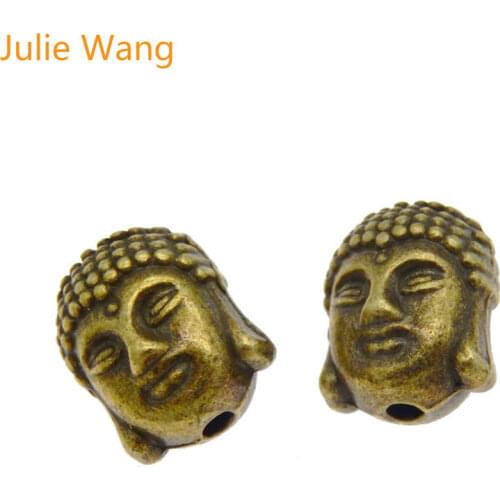Julie Wang 2/5/10/20PCS Antique Bronze Buddha Head Beads Alloy Separated Beads Charms Bracelet Necklace Pendant Jewelry Making