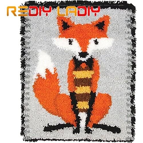Latch Hook Rug Cartoon Red Fox Crocheting Carpet Rug 100% Acrylic Yarn Cushion Mat Crochet Tapestry DIY Carpet Hobby & Crafts