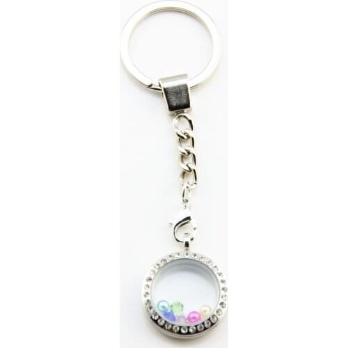 10pcs 20/25/30mm Round Plain Crystals Living Locket Keychains Floating Charm Locket Key Chain DIY Keyrings With Lobster Clasp