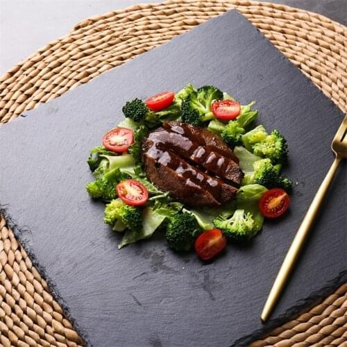 Kitchen home square plate natural rock dinner plate rectangular slate plate creative Western food steak plate flat plate