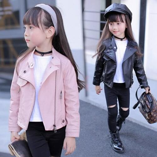 PU Girls Jacket Autumn Classic Handsome Teenager Coat Casual Windbreaker Zipper Spring Boys Outerwear 4-12 Year Old Kids Clothes
