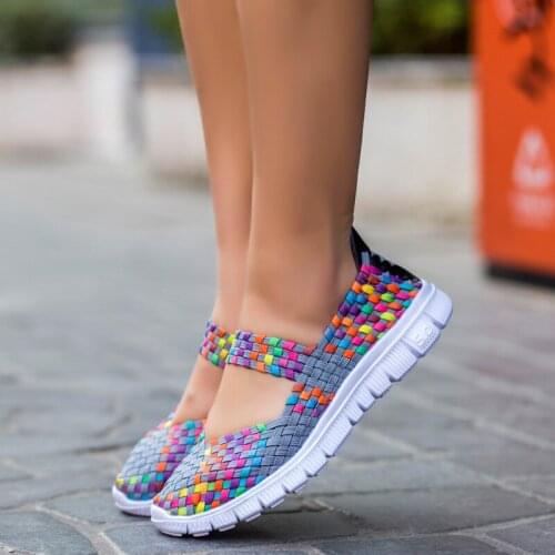 Summer Womens Breathable Walking Running Sport Women Woven Shoes Anti Slip Handmade Weave Light Flats Shoe Big Size Sandals