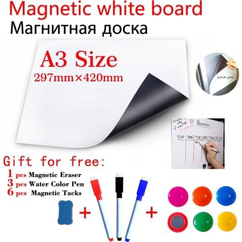 A3 Size Magnetic Whiteboard Fridge Sticker Home Office Kitchen Magnet Dry Erase White Boards Gift 3 Pen 1Eraser 6 Magnetic Tacks