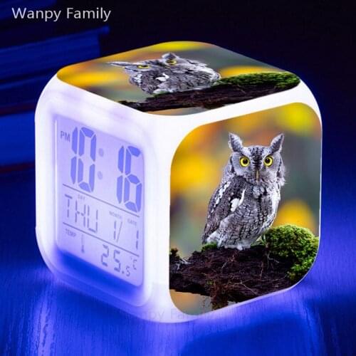 Cute Owl LED Alarm Clock 7 Color Night Glowing Touch Sensing Alarm Clock Kids room Multifunction Electronic Digital desk Clock