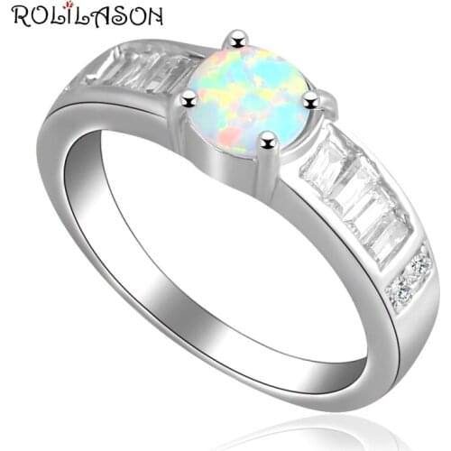 Fashion brand Wholesale silver plated fashion jewelry White Opal wedding Rings for women USA SZ #6.5 #7.5 #8.5 OR546