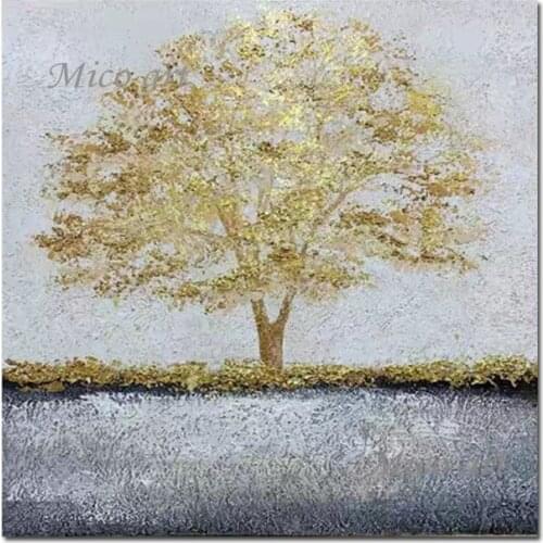 Hotel Wall Decor Abstract Textured Gold Tree Oil Painting Art Pure Hand-painted Wall Pictures Canvas Artwork For Living Room
