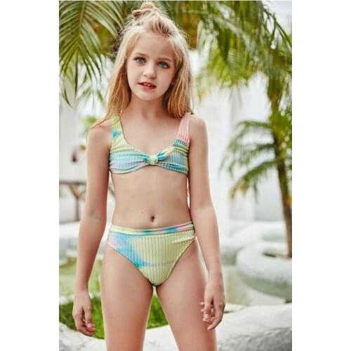 2021 New Fashion Girls Print Split Bikini Swimsuit Children Gradient Triangle Female Swimsuit Bikini