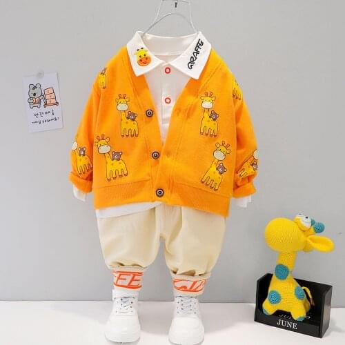 Baby Girl Clothes Spring Autumn Childrens Long Sleeve Set Boys' Cardigan Korean Edition Three Piece Middle Childrens Set