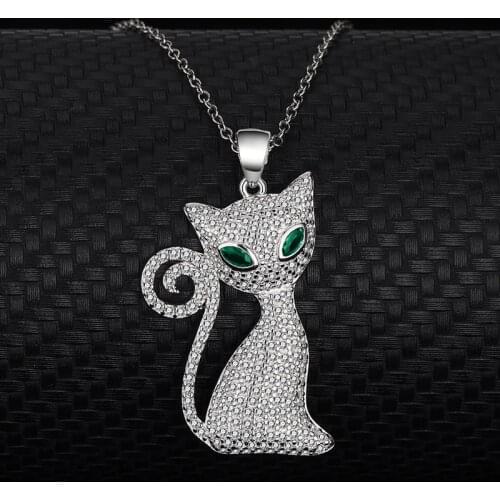 S925 Sterling Silver Green eyes Cat Necklace Europe And The United States Fashion Jewelry Pendant Ladies Secklace Clavicle Chain