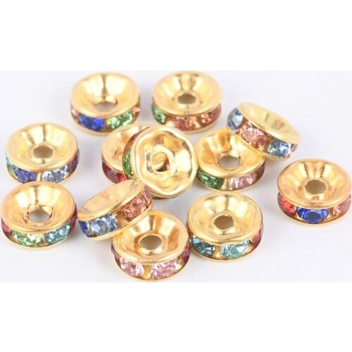 50Pcs/Lot 4-10mm Rhinestone Rondelles Charms Bead Diy Jewelry Accessories Crystal Loose Spacer Beads For Jewelry Making Supplies