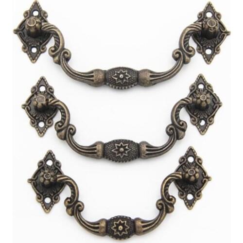 Dresser Pull Handle Zinc Alloy Drawer Handle Bronze Antique Kitchen Cabinet Pull Handle Hardware, 95mm/ 105mm/117mm Total Length