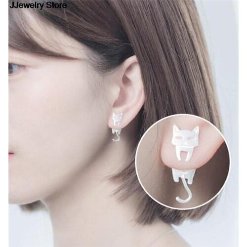 1Pair Fashion Cat Fish Asymmetric Polish Earring For Women Gift Jewelry Hypoallergenic Stud Earrings Silver Color