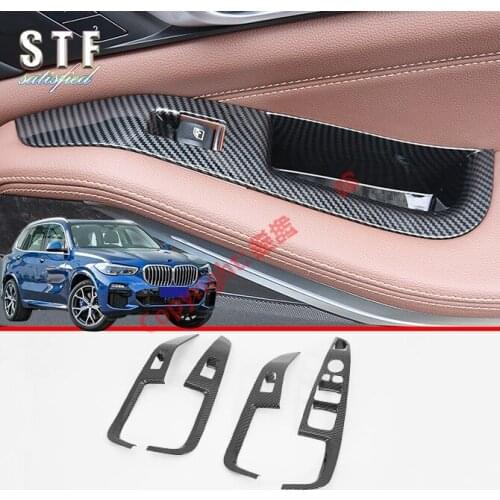 Carbon Fiber Style Interior Door Window Armrest Cover Switch Panel Trim Molding Garnish For BMW X5 G05 2019 2020