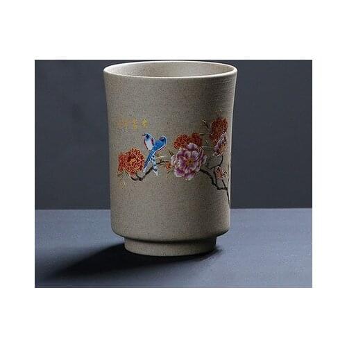 Vintage Bird Large Water Cup Stoneware Tea Cup 230ml Flower Retro Ceramic Teacup Japanese Style tea Drinkware Home Decor