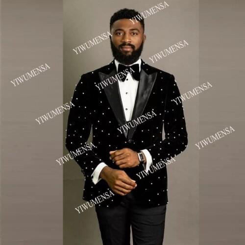YIWUMENSA Pearl Beading Wedding Tuxedos Peaked Lapel One Button Men Suits Groom Wear Blazers Formal Party Prom Dinner Jacket