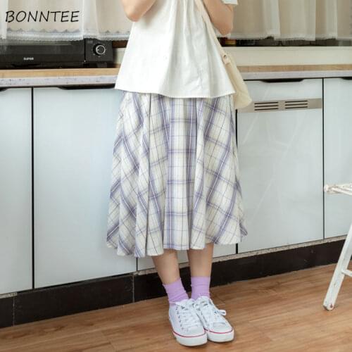 Skirts Womens Summer Sweet Lovely Vintage All-match Plaid Japanese Style Daily Elegant Students Chic Fashion Tender Soft Fit New
