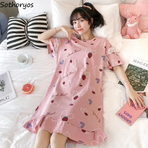 Nightgowns Women Short Sleeve Summer 3XL Loose Lace Homewear Sweet Korean Style Leisure Trendy Students Womens Pyjamas Chic New