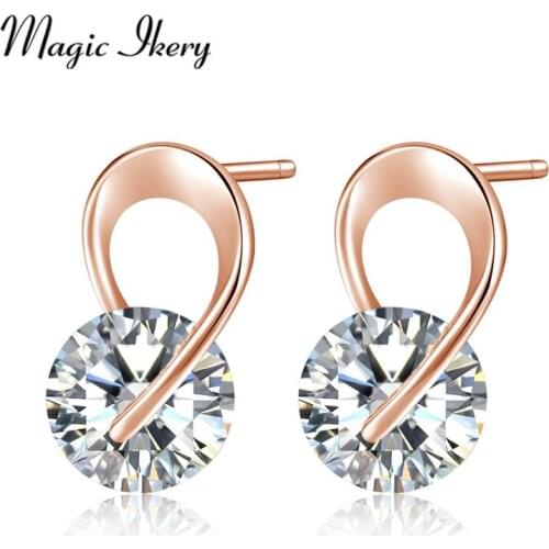 Magic Ikery 2017 New Arrival Stud Earrings For Women Rose Gold Color Alloy With Zircon Earrings Wedding Fashion Jewelry MME119