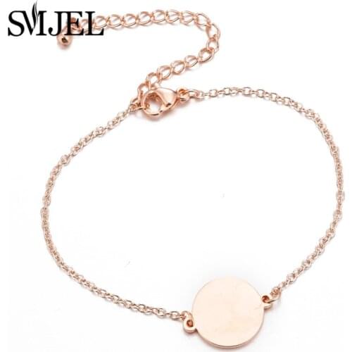 SMJEL Classic Karma Circle Bracelets for Women Minimalist Round Disc Link Bracelet Wedding Stainless Steel Jewelry pulseria