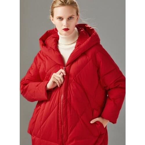 Winter over the knee longer Oversized fluffy Down jacket female fashion Contour loose hooded thicker warm duck down coat F557