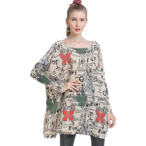 ARCSINX Butterfly Womens Sweater Oversized 4XL 5XL 6XL 7XL Vintage Print Wool Sweater Woman Long Sleeve Winter Womens Knitwear