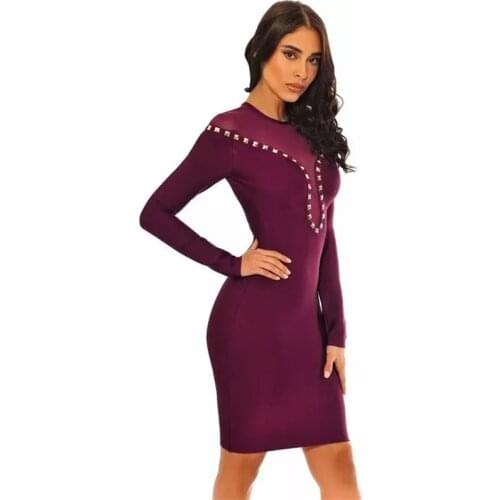 2021 New Rayon Mini Bandage Dress Woman Sexy Clothing Mesh Patchwork O Neck Robe Femme Bodycon Celebrity Party Dress Long Sleeve
