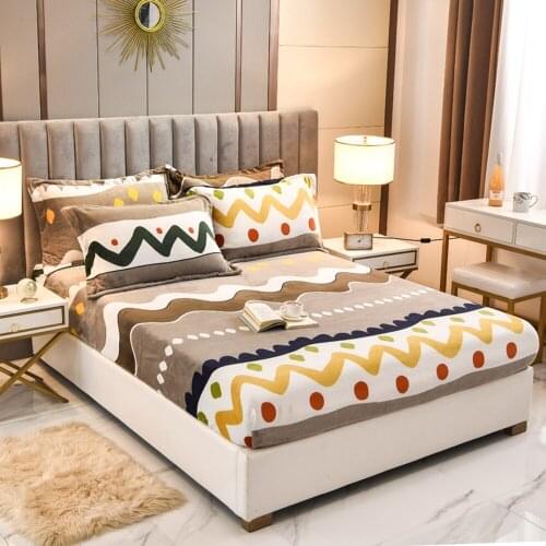 Winter Warm Flannel Bed Sheets Plush Fitted Sheet Soft Mink Cashmere Bed Linen Mattress Cover Elastic Bedspread