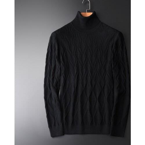 Winter Turtleneck Men Sweater Fashion Slim Fit Black Personality Diamond Lattice Design Chompas Para Hombre Mens Sweaters