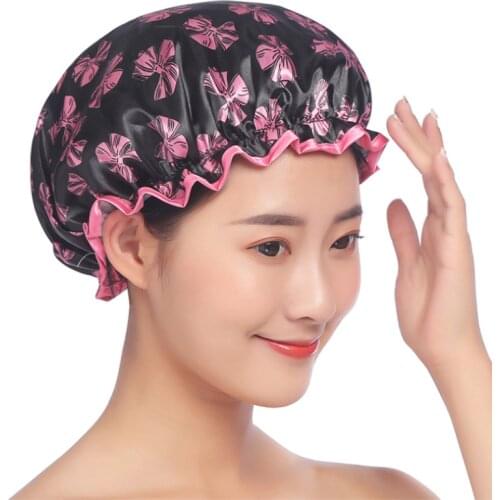 Thick 1Pcs Waterproof Bath Hat Double Layer Shower Hair Cover Women Supplies Shower Cap Bathroom Accessories Satin Bonnets