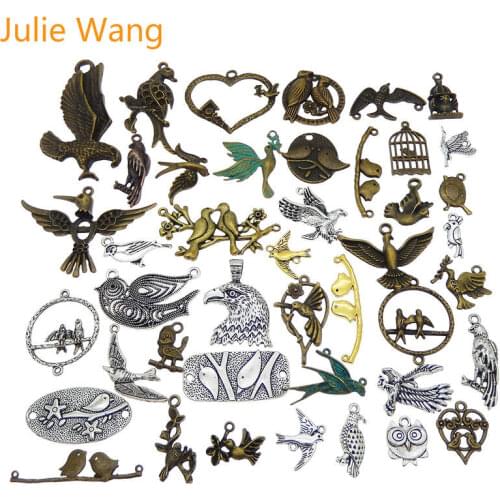 Julie Wang 10PCS Randomly Mix Birds Charms Owl Eagle Swallow Antique Color Necklace Bracelet Jewelry Making Accessory