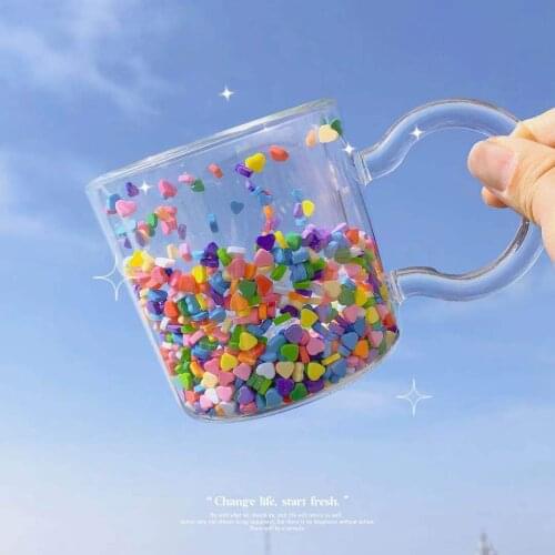 200ml Double-layer Insulated Glass Cute Girl Quicksand Decoration Water Tea Cup Set Love Drinkware Creative Gift Decoration 2pcs