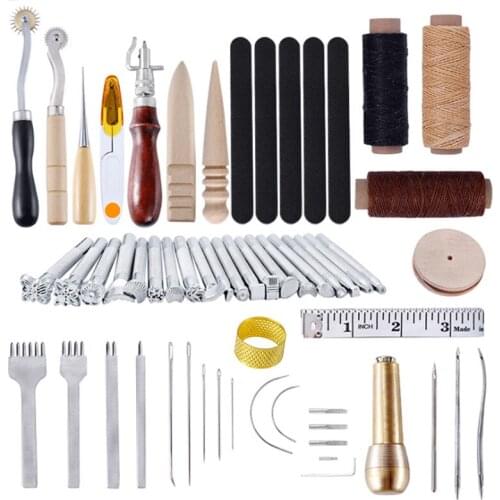 59Pcs leather Working Tool Set DIY Handmade Sewing Stitching Punching Cutting Carving Leather Craft Tools