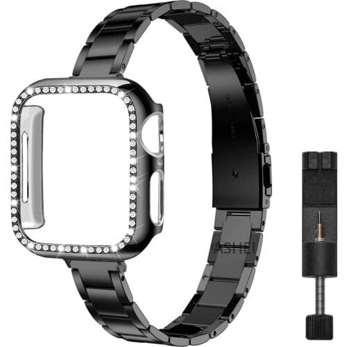 Case with Band for Apple Watch 6 SE Bands 40mm 44mm Slim Stainless Steel Strap for iWatch 5/4/3/2/1 38mm 42mm Bracelet Women