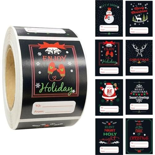 300pcs Black Christmas Name Tags 1.5x2inch Rectangle "To and From" Labels Stickers for Party Gift Packaging Box Cards Decoration