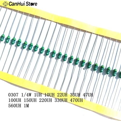50pcs 1/4W Color Ring Inductor 47UH 0307 0.25W Inductance Chromatic Ring Inductor 1UH 100UH 470UH AL0307-470K 1R 101K 330K 471K
