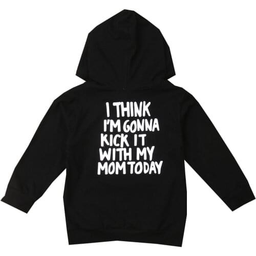 1-6Y Fashion Toddler Baby Girls Boys Hoodies Tops Long Sleeve Black Hooded Letter Print Pullover Tops