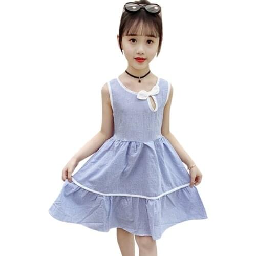 Summer Dresses For Girls Plaid Pattern Girls Party Dress Sleeveelss Dress For Kids Bow Costumes For Girls 6 8 10 12 14